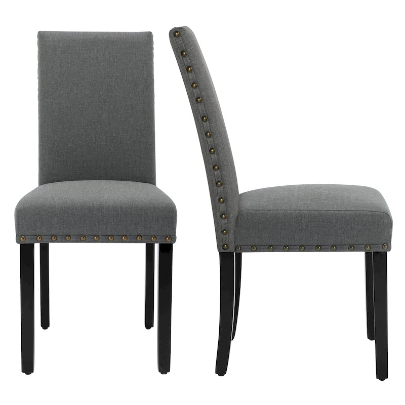 Chaises de salle à manger capitonnées en tissu avec clous décoratifs (lot de 2)
