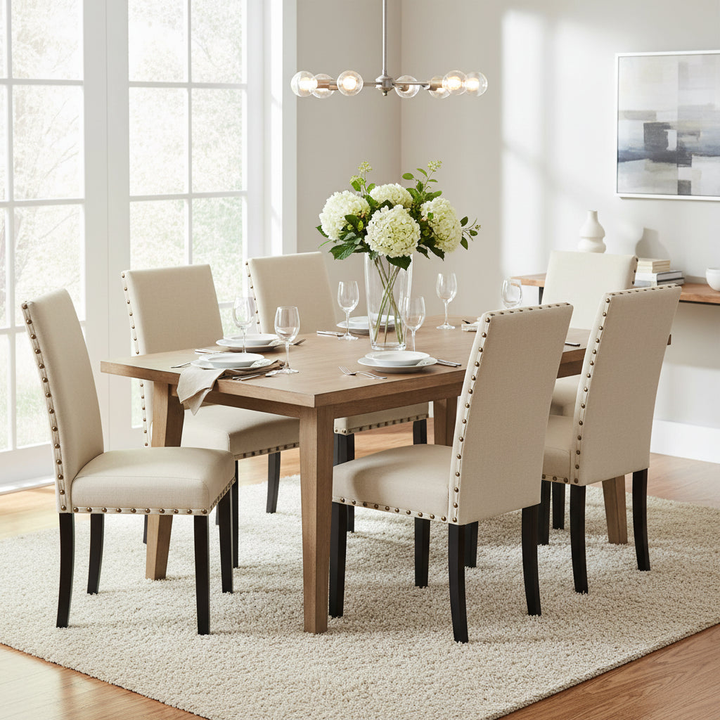 Chaises de salle à manger capitonnées en tissu avec clous décoratifs (lot de 2)