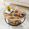Table basse ronde de 31,7 pouces, table d'appoint rustique à 2 niveaux avec étagères de rangement ouvertes