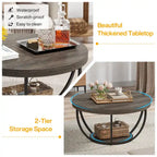 Table basse ronde de 31,7 pouces, table d'appoint rustique à 2 niveaux avec étagères de rangement ouvertes