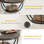Table basse ronde de 31,7 pouces, table d'appoint rustique à 2 niveaux avec étagères de rangement ouvertes