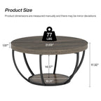 Table basse ronde de 31,7 pouces, table d'appoint rustique à 2 niveaux avec étagères de rangement ouvertes