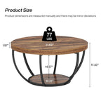 Table basse ronde de 31,7 pouces, table d'appoint rustique à 2 niveaux avec étagères de rangement ouvertes