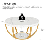 Table basse ronde de 31,7 pouces, table d'appoint rustique à 2 niveaux avec étagères de rangement ouvertes
