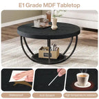 Table basse ronde de 31,7 pouces, table d'appoint rustique à 2 niveaux avec étagères de rangement ouvertes