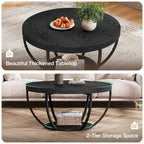 Table basse ronde de 31,7 pouces, table d'appoint rustique à 2 niveaux avec étagères de rangement ouvertes