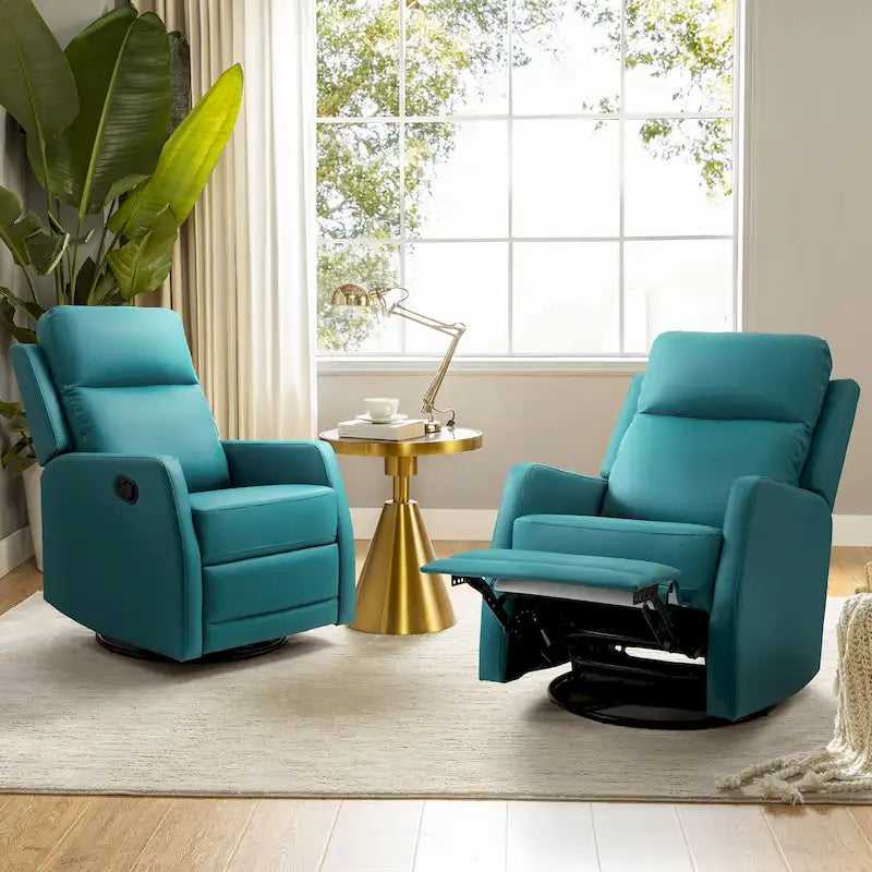 Fauteuil inclinable manuel à bascule et pivotant en similicuir moderne avec dossier à oreilles - Lot de 2