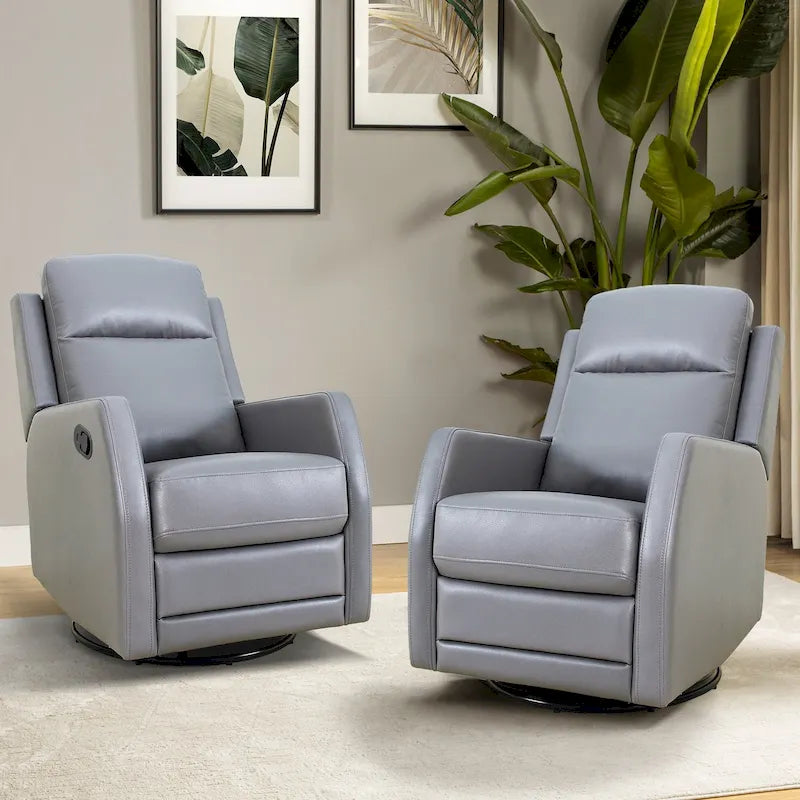 Fauteuil inclinable manuel à bascule et pivotant en similicuir moderne avec dossier à oreilles - Lot de 2