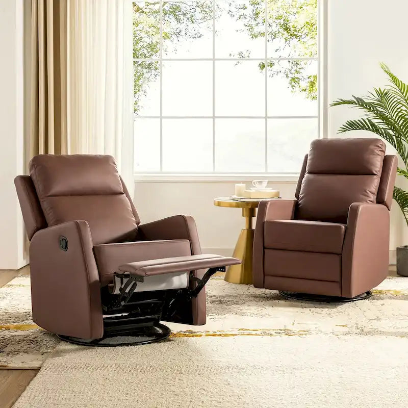 Fauteuil inclinable manuel à bascule et pivotant en similicuir moderne avec dossier à oreilles - Lot de 2