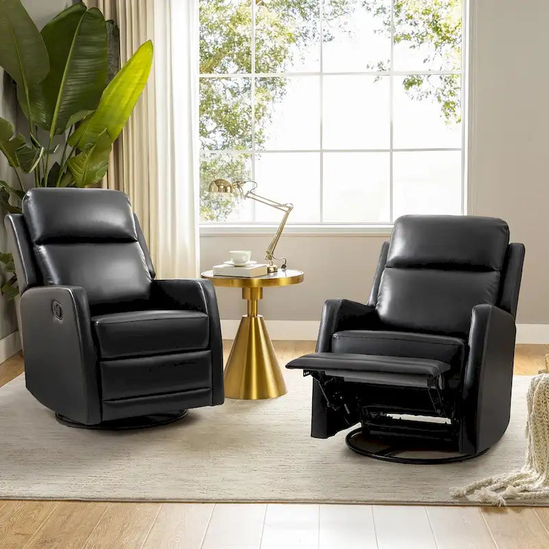 Fauteuil inclinable manuel à bascule et pivotant en similicuir moderne avec dossier à oreilles - Lot de 2