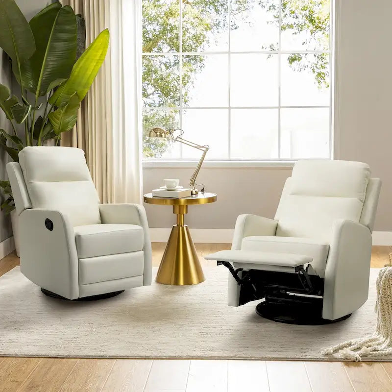 Fauteuil inclinable manuel à bascule et pivotant en similicuir moderne avec dossier à oreilles - Lot de 2