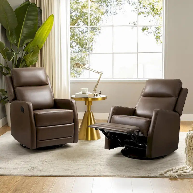 Fauteuil inclinable manuel à bascule et pivotant en similicuir moderne avec dossier à oreilles - Lot de 2