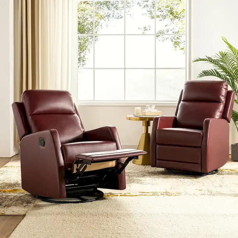 Fauteuil inclinable manuel à bascule et pivotant en similicuir moderne avec dossier à oreilles - Lot de 2