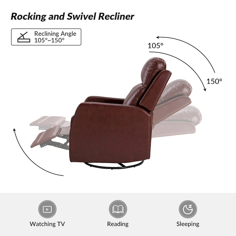 Fauteuil inclinable manuel à bascule et pivotant en similicuir moderne avec dossier à oreilles - Lot de 2