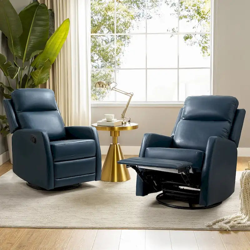 Fauteuil inclinable manuel à bascule et pivotant en similicuir moderne avec dossier à oreilles - Lot de 2