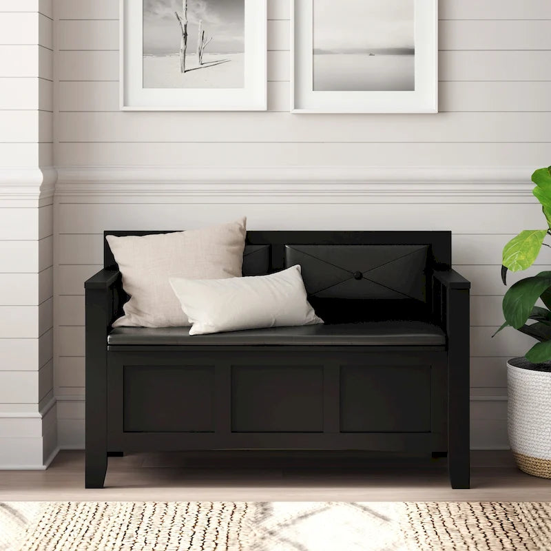 Banc de rangement d'entrée Dahlia en bois avec plateau rabattable