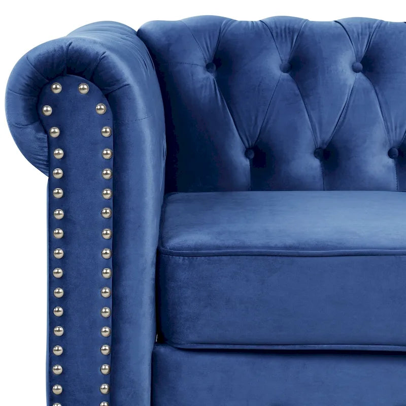 Causeuse en velours capitonnée avec clous décoratifs