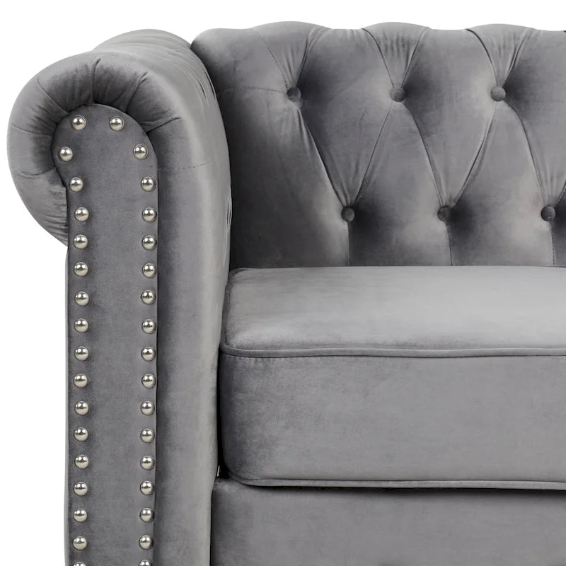Causeuse en velours capitonnée avec clous décoratifs
