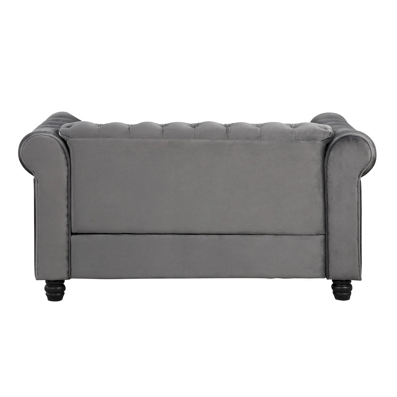 Causeuse en velours capitonnée avec clous décoratifs