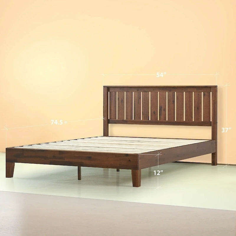 Lit plateforme antique en bois massif Espresso