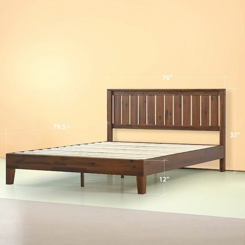Lit plateforme antique en bois massif Espresso