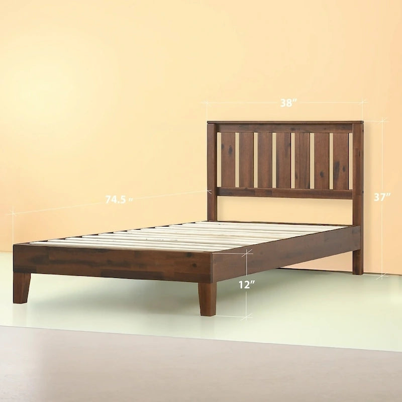 Lit plateforme antique en bois massif Espresso