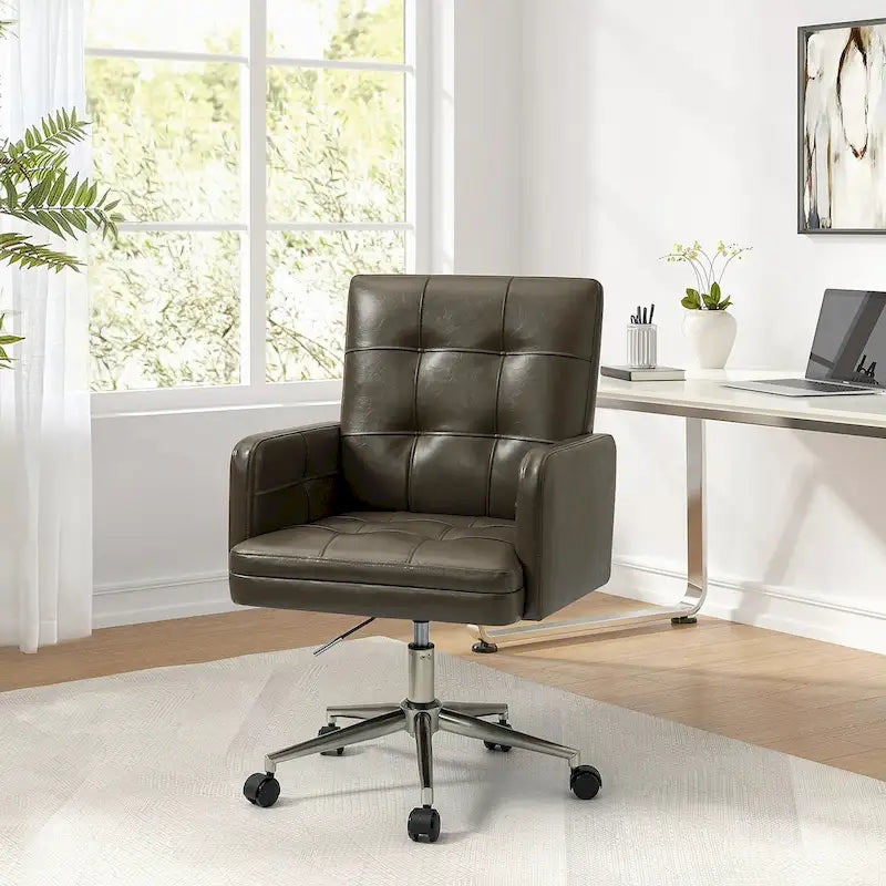 Chaise de bureau en cuir vegan réglable en hauteur avec 5 roulettes