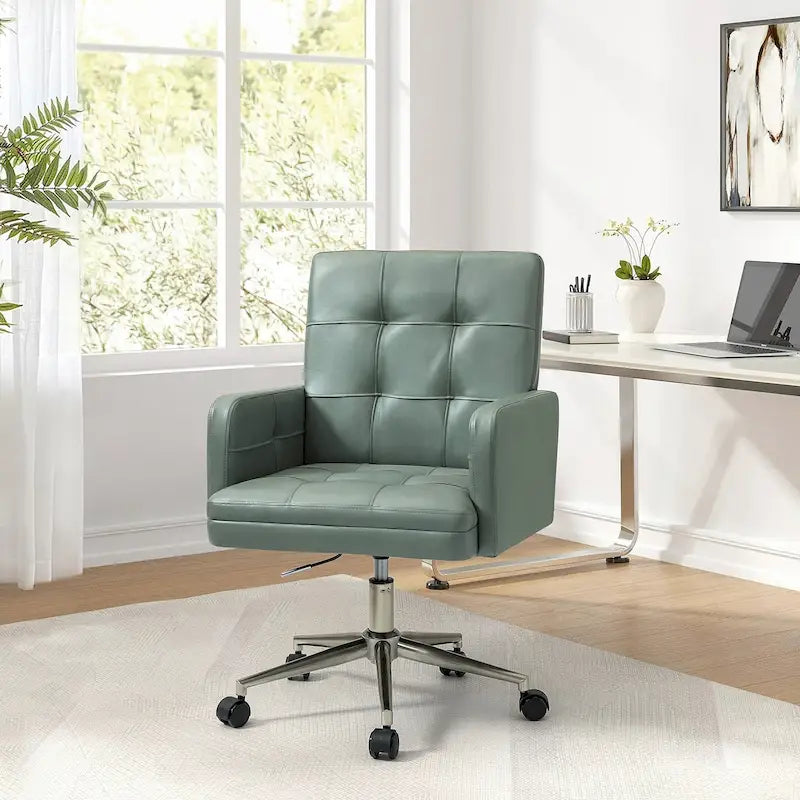 Chaise de bureau en cuir vegan réglable en hauteur avec 5 roulettes