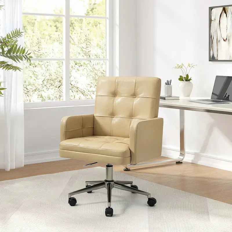 Chaise de bureau en cuir vegan réglable en hauteur avec 5 roulettes