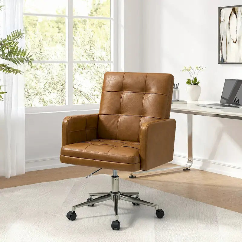 Chaise de bureau en cuir vegan réglable en hauteur avec 5 roulettes