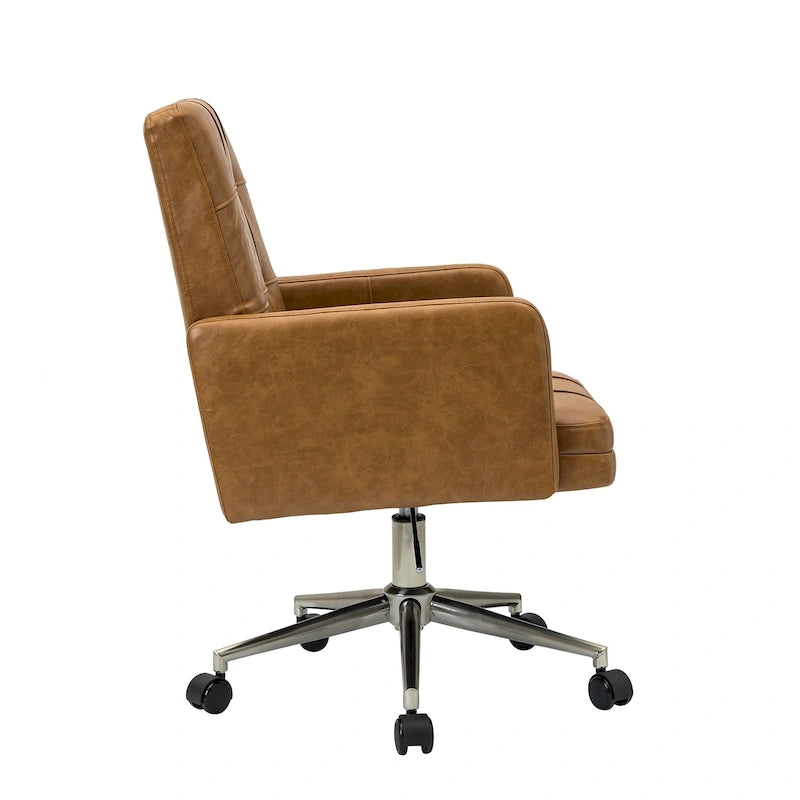 Chaise de bureau en cuir vegan réglable en hauteur avec 5 roulettes