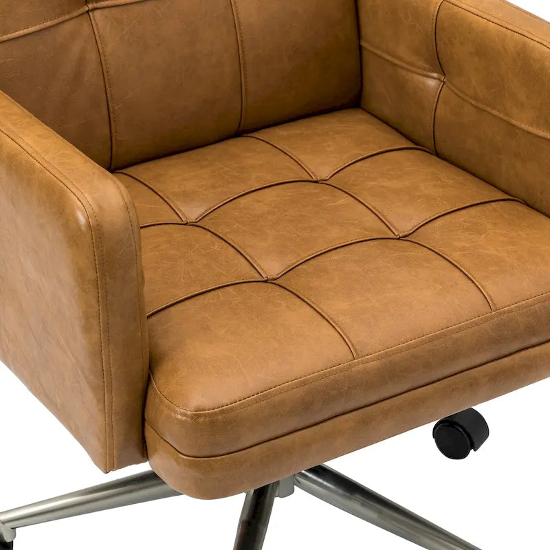 Chaise de bureau en cuir vegan réglable en hauteur avec 5 roulettes