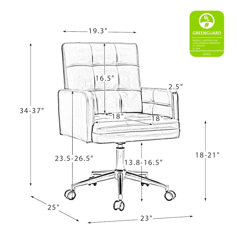 Chaise de bureau en cuir vegan réglable en hauteur avec 5 roulettes