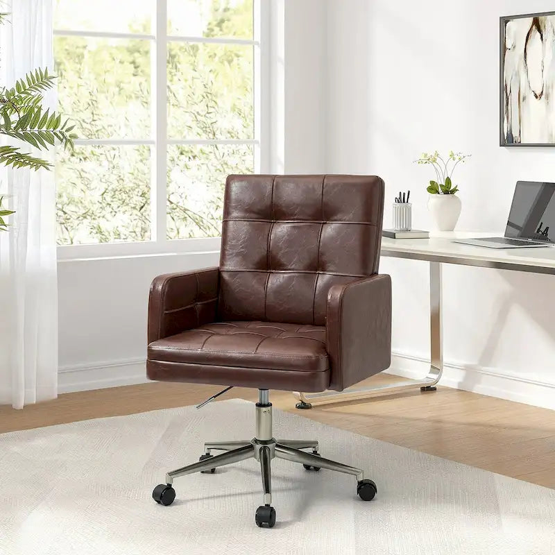 Chaise de bureau en cuir vegan réglable en hauteur avec 5 roulettes