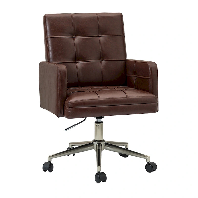 Chaise de bureau en cuir vegan réglable en hauteur avec 5 roulettes