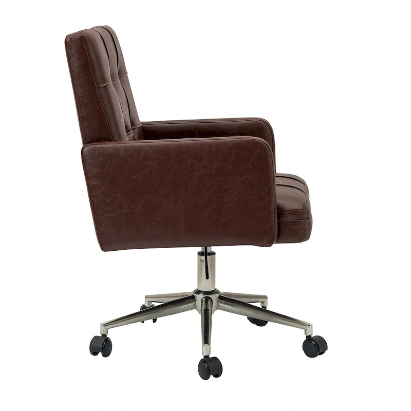 Chaise de bureau en cuir vegan réglable en hauteur avec 5 roulettes