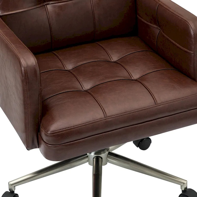 Chaise de bureau en cuir vegan réglable en hauteur avec 5 roulettes