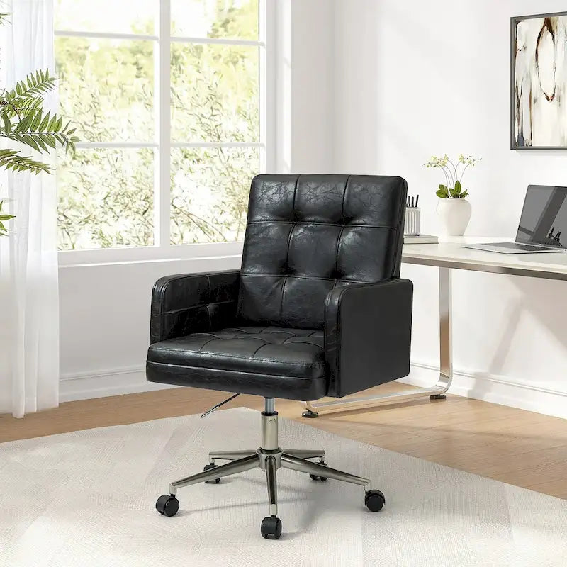 Chaise de bureau en cuir vegan réglable en hauteur avec 5 roulettes