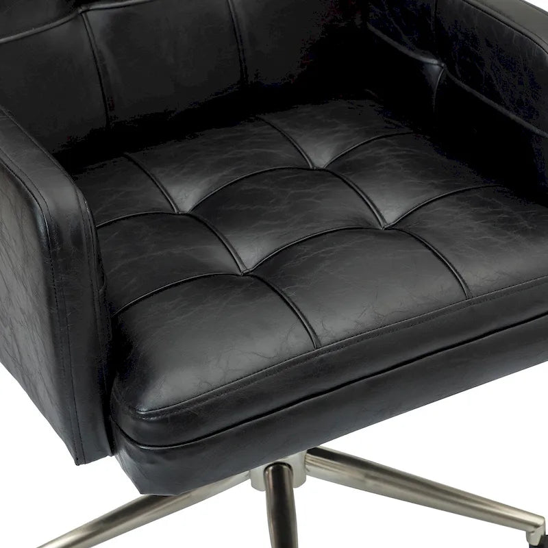 Chaise de bureau en cuir vegan réglable en hauteur avec 5 roulettes