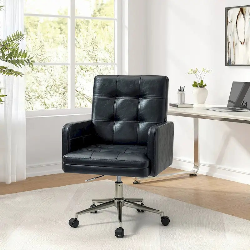 Chaise de bureau en cuir vegan réglable en hauteur avec 5 roulettes