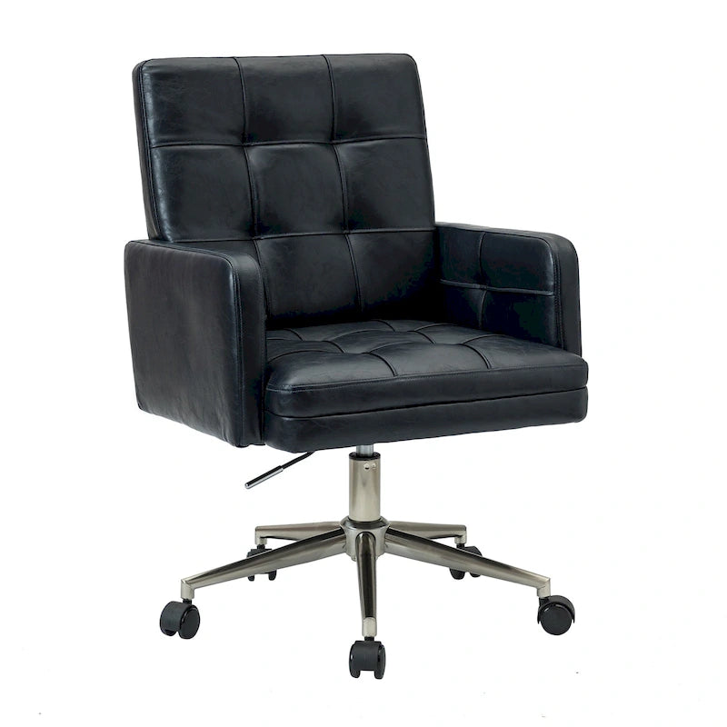 Chaise de bureau en cuir vegan réglable en hauteur avec 5 roulettes