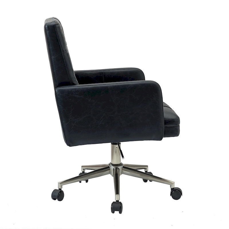 Chaise de bureau en cuir vegan réglable en hauteur avec 5 roulettes