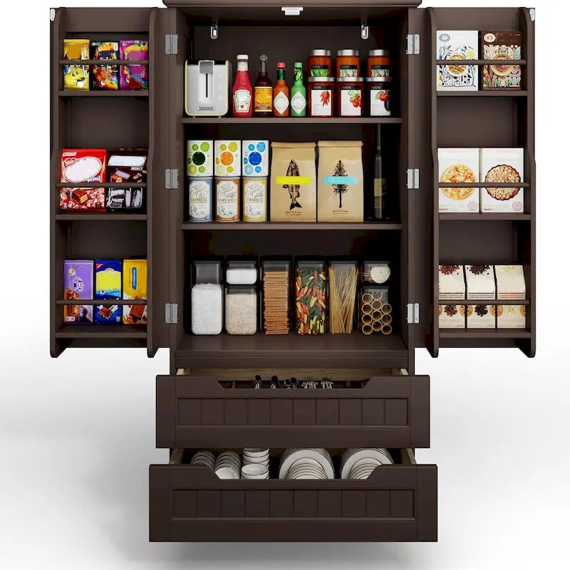 Meuble de rangement de cuisine, armoire de rangement de salle de bain autoportante avec 2 portes et tiroirs