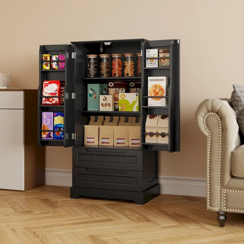 Meuble de rangement de cuisine, armoire de rangement de salle de bain autoportante avec 2 portes et tiroirs