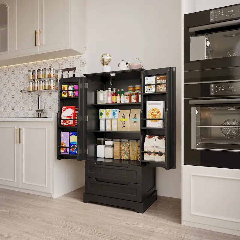 Meuble de rangement de cuisine, armoire de rangement de salle de bain autoportante avec 2 portes et tiroirs