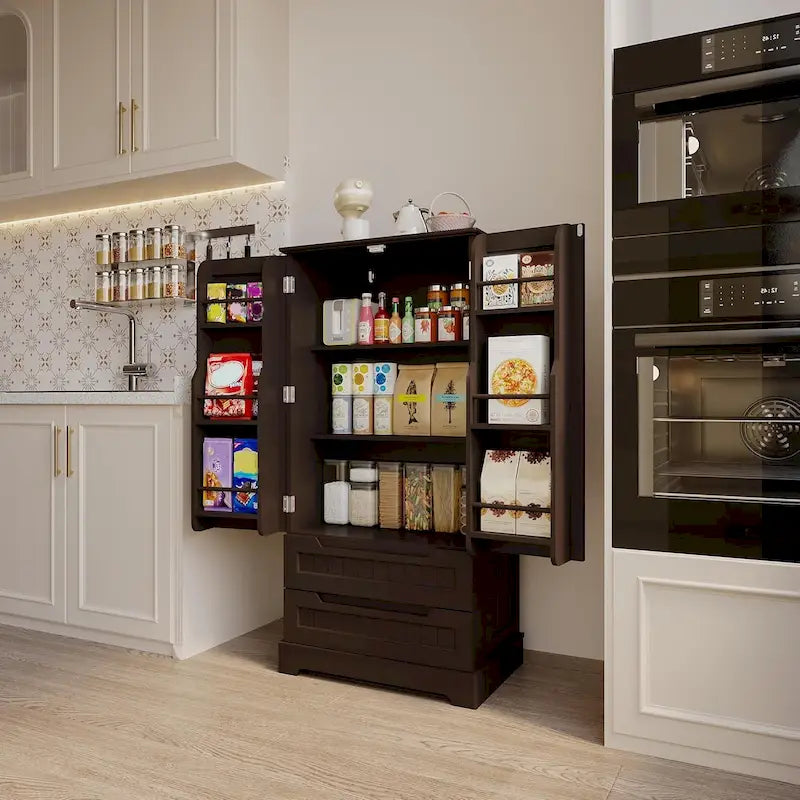 Meuble de rangement de cuisine, armoire de rangement de salle de bain autoportante avec 2 portes et tiroirs