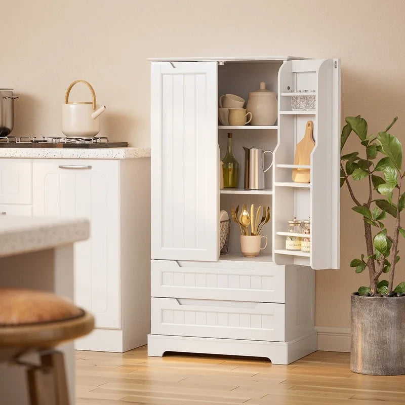 Meuble de rangement de cuisine, armoire de rangement de salle de bain autoportante avec 2 portes et tiroirs