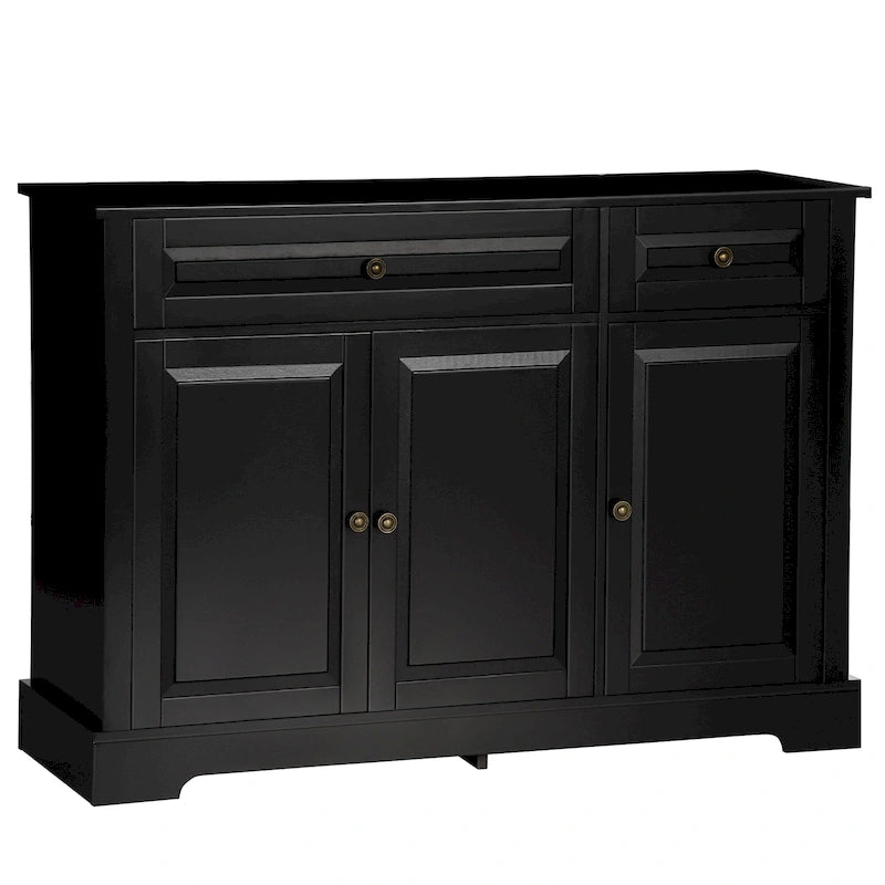Bahut de rangement moderne avec placards, 2 tiroirs et étagères réglables, noir