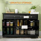 Bahut de rangement moderne avec placards, 2 tiroirs et étagères réglables, noir