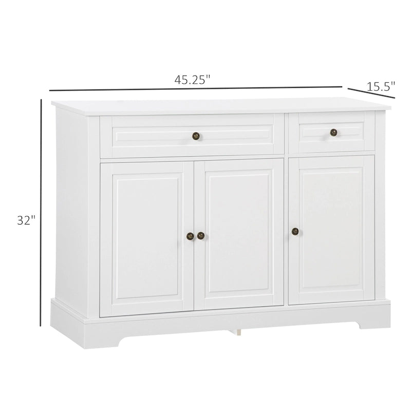 Bahut de rangement moderne avec placards, 2 tiroirs et étagères réglables, noir